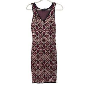 AKIRA Chicago Black Label Burgundy and Black Geometric Midi Dress size Small